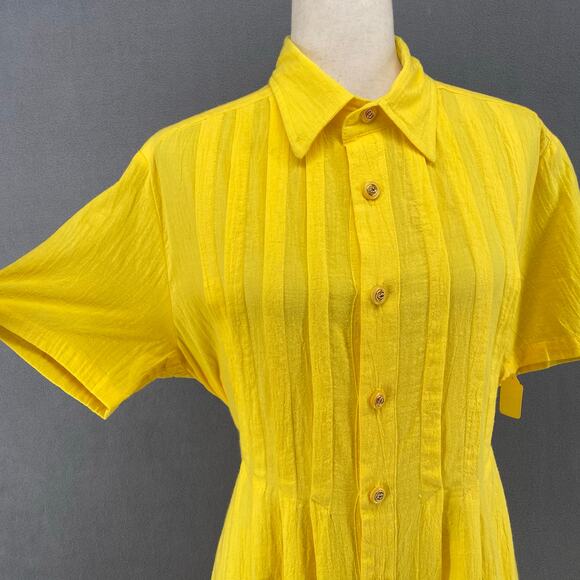 Vtg 80s 90s Two Potato Button Down Tie Back Short Sleeve Maxi Dress S Yellow NOS - Picture 6 of 16